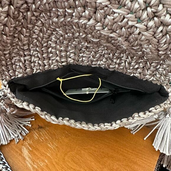 Catarina Mina Mira Handbag in Argenta Gris Crochet Pewter Silver Satin Threads - Picture 12 of 14